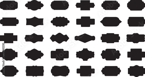 Collection of black silhouette decorative frames and labels with varied shapes