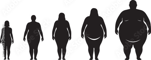Silhouettes of Women Showing Weight Progression on White Background woman female