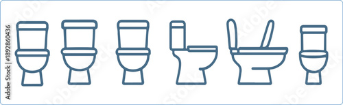 Isolated minimal flat toilet icon set, horizontal line, toilet, restroom, WC, bathroom, UI, clean vector, simple shapes, professional, high resolution, black icons, design, isolated