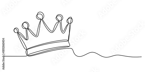 A minimalist single continuous line art drawing of a royal crown representing authority and success Vector, illustration
