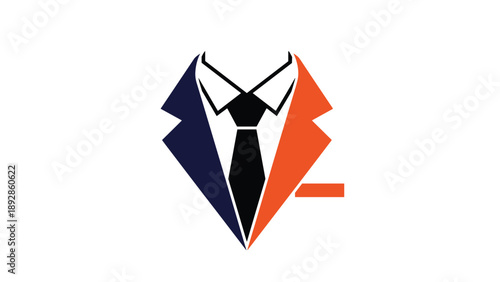 Professional suit jacket with black necktie and orange pocket square representing business fashion and formal attire.