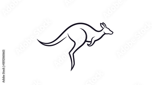 Simple black line art illustration of a kangaroo jumping against a white background for nature and wildlife themes.