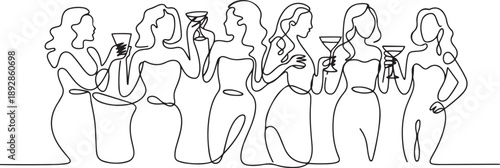 women people party summer fun drink life one line art design.one line vector illustration with white background