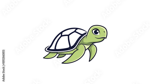 Friendly green sea turtle swimming forward in stylized illustration style perfect for educational or nature projects.