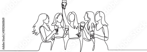 women people party summer fun drink life one line art design.one line vector illustration with white background