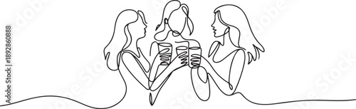 women people party summer fun drink life one line art design.one line vector illustration with white background
