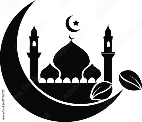 Islamic Icon of Mosque with Crescent Moon Star Vector Illustration Symbolizing Faith and Peaceful Contemplation