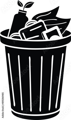 Overflowing Trash Can Symbolizing Waste Management, Environmental Issues, and Litter Removal Efforts for Sustainability Campaign