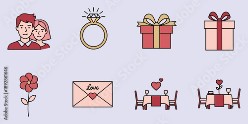 Valentine day romantic elements with couple diamond ring gift and dinner