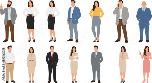 Business People Character Illustration Set Showing Professional Men and Women in Formal Office Outfits for Corporate, Team, and Workplace Design Use