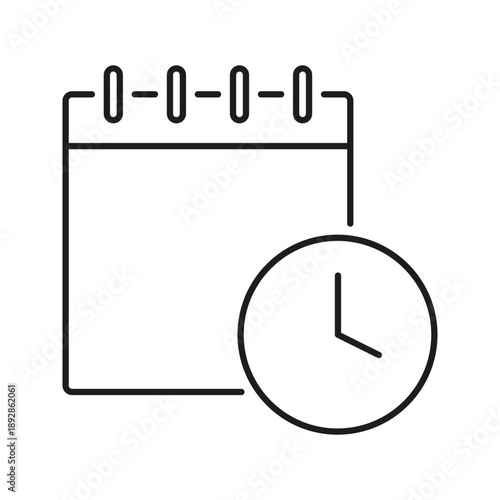 Calendar With Clock Line Icon. Schedule Management, Time Planning And Event Organization Outline Symbol. Efficient Timekeeping And Appointment Tracking. Editable Stroke. Isolated Vector Illustration