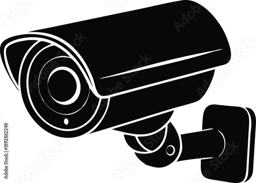 CCTV Camera Silhouette: Security Surveillance System Depicted on Clear Backdrop in Dark Black Outline