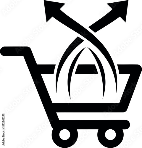 Shopping cart with rising arrows