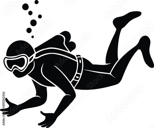 Diver Silhouette Vector Art: Scuba Diving, Underwater Exploration, Aquatic Adventure, Recreation