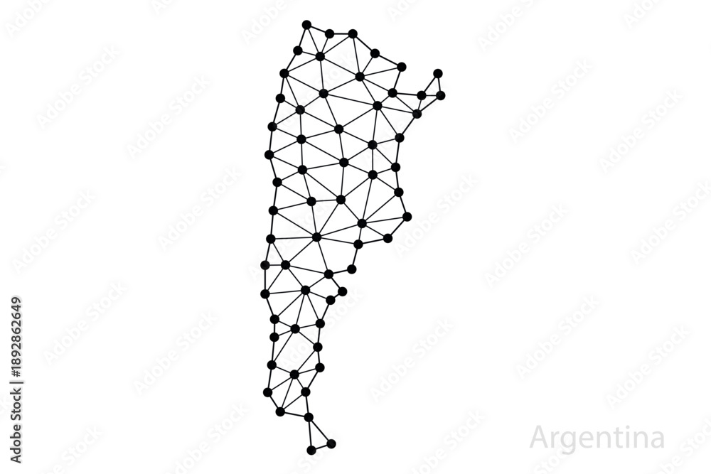 Fototapeta premium Argentina network map with connected black nodes