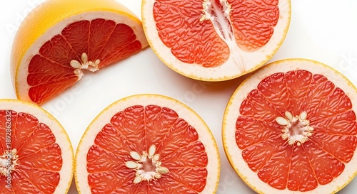 Fresh grapefruit slices on white background