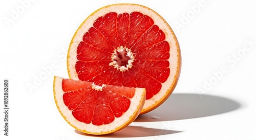 Fresh grapefruit slices on white background