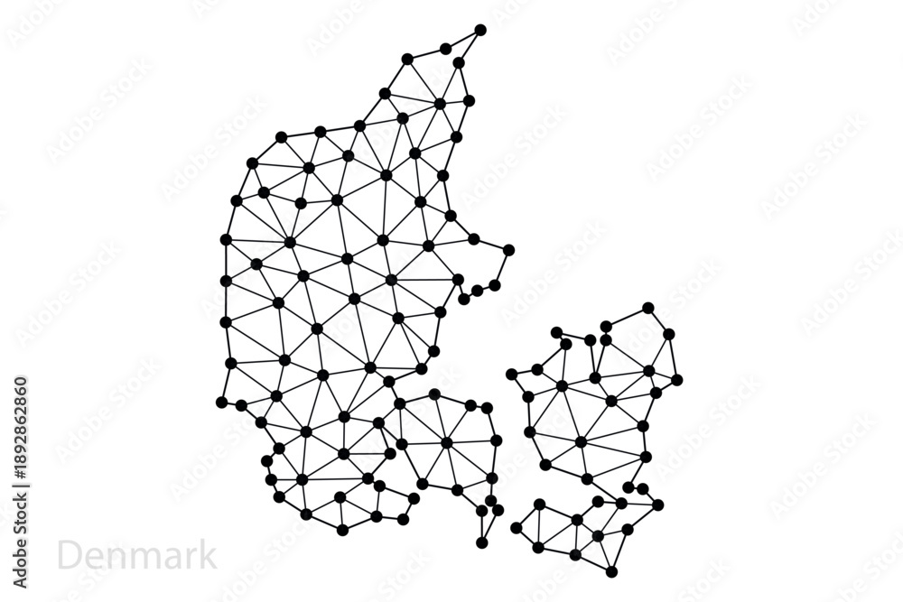 Fototapeta premium Denmark network map with connected black nodes