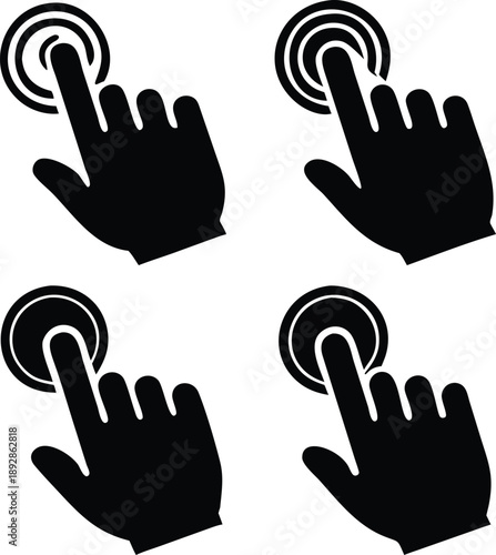 Touch Screen Hand Pointer Vector Illustration: Interactive Display Touch Icon Set for Technology and User Interface Design