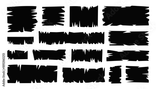 Black Hand Drawn Text Box Set with Abstract Scribble Frames and Grungy Border Elements