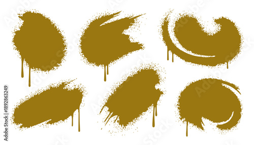 Gold Spray Paint Drip Set with Abstract Splatter and Creative Graffiti Texture Elements
