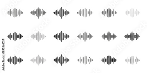 Abstract waveform patterns in grayscale arranged in rows and columns