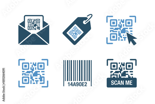 QR code and barcode icons for scanning and identification purposes online  various formats