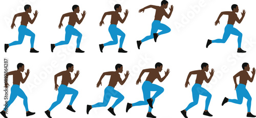 Male Running Animation Sequence Illustration Showing Athlete Sprinting in Progressive Motion Frames for Sports Training, Fitness, and Game Design