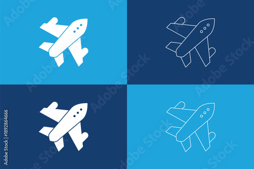 Airplane UI Icons in Solid and Line Style. aircraft and helicopter silhouette icon set showing multiple airplane and chopper shapes for aviation themed designs, travel graphics and transportation