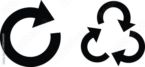 Recycle Symbols and Circular Arrows A visual representation of recycling and continuous motion
