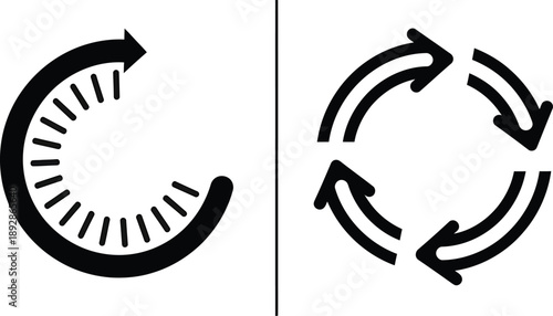 Circular arrow icons representing refresh and cycle, modern graphic design elements for digital interfaces