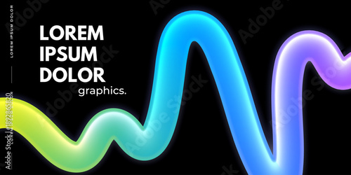 Curvy colorful 3d ribbon on black background. Place for text.