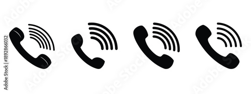Contact silhouette icon set, phone call communication, telephone handset ringing, mobile smartphone, and more vector illustration.