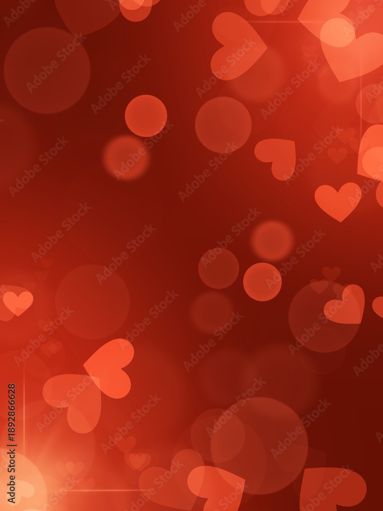 Fototapeta premium Red valentine hearts glowing bokeh confetti luxury gradient poster background