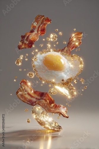 Floating Breakfast - Egg and Bacon with Sparkling Accents.