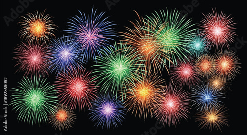 Colorful Fireworks Display at Night Sky Celebration Background