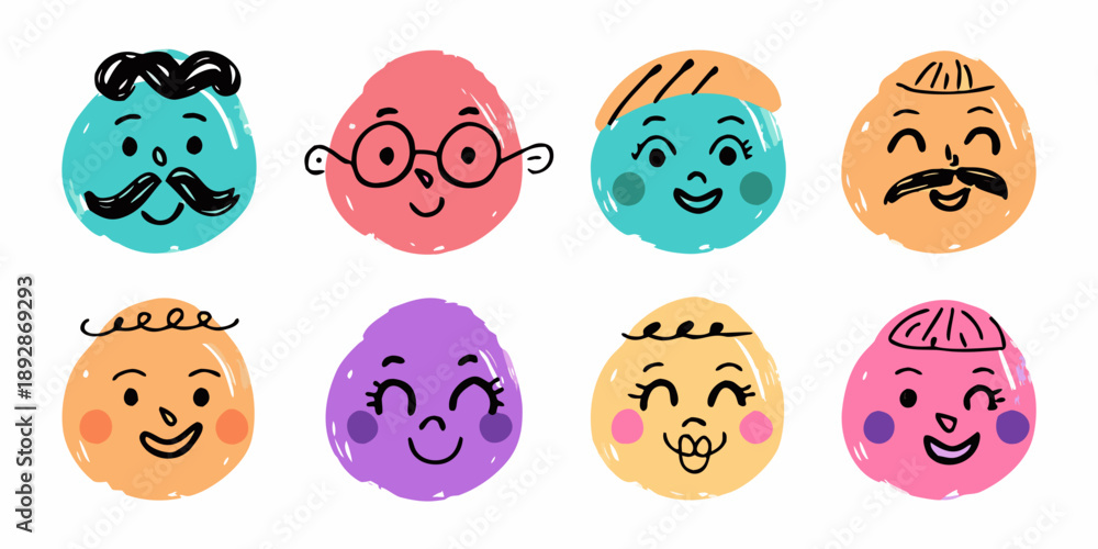 Wall Mural Colorful cartoon egg heads with various expressive faces and features