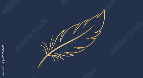 Elegant Golden Feather Illustration on Deep Blue Background.
