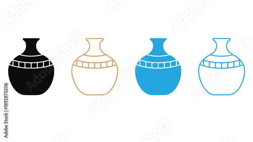 A set of colorful clay vases with unique designs on a white background