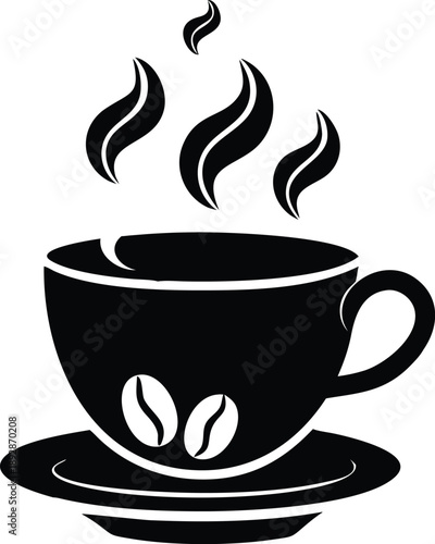 Hot Coffee Cup Steam Black Icon Vector Illustration Aromatic Beverage Caffeine Symbol Design