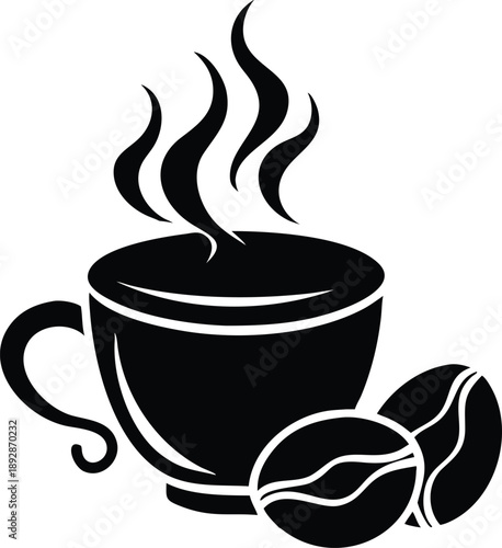 Coffee Cup Icon Design Hot Drink Symbol Vector Illustration Breakfast Design Element Black Shape Caffeinated Beverage Sign Coffee Bean Clipart