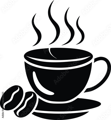 Aroma Coffee Cup Icon Silhouette Vector Design Hot Drink Illustration Black Symbol Cafeteria Pictogram Coffee Bean Breakfast Logo Sign