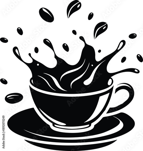 Splash Coffee Cup Icon Silhouette Design Vector Hot Drink Symbol Caffeinated Beverage Coffee Bean Illustration Espresso Aroma Breakfast Clipart