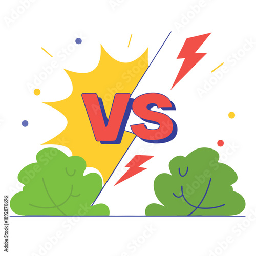 Colorful VS Illustration Featuring Playful Bushes Red Letters And Bold Design Suitable For Showdowns And Comparisons