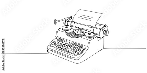 Continuous one line of a typewriter typing a legal case, law and justice art, drawn vector illustration.