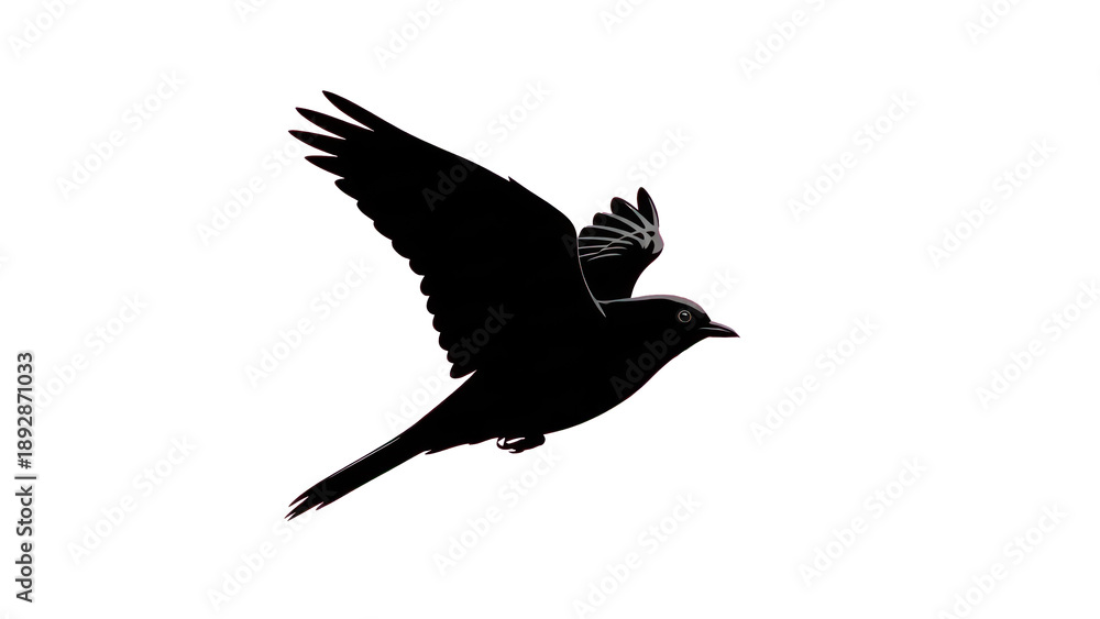 Obraz premium Black bird in flight, isolated on transparent background
