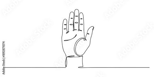 Continuous one line of a raised hand taking an oath, law and justice art, drawn vector illustration.