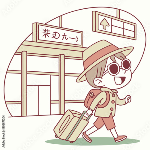 child as a tourist with a suitcase