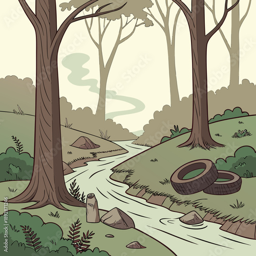 Illustration of pollution in nature...