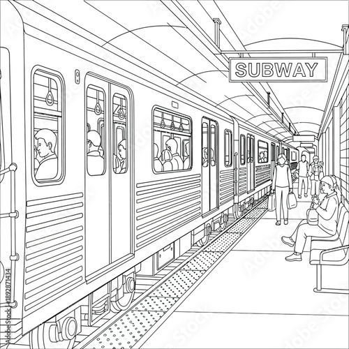 subway train at station with people